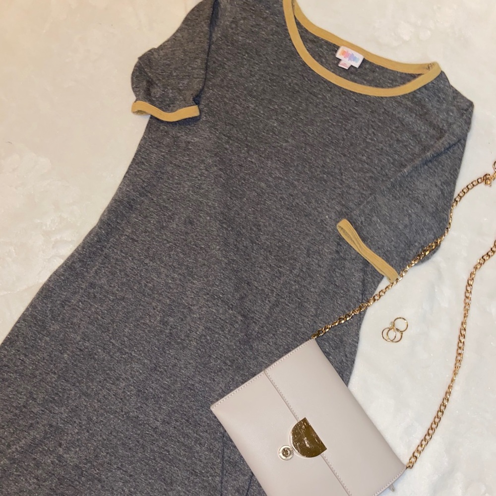 Lularoe gray casual dress with yellow trim